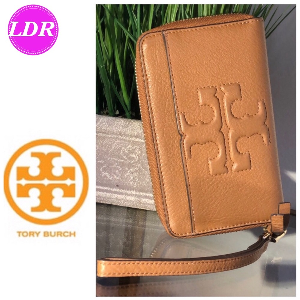 SOLD β€οΈTORY BURCH Dark Tan Leather Zip Wallet - Picture 1 of 8